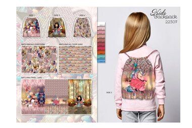 -Canvas stof - paneel rugtas kind - cartoon meisje met eenhoorn - 22307 - Canvas stof - paneel rugtas kind - cartoon meisje met eenhoorn - 22307