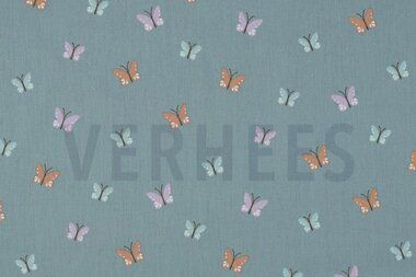 -Katoen stof - poplin - vlinders - mintblauw - 5501-015 - Katoen stof - poplin - vlinders - mintblauw - 5501-015