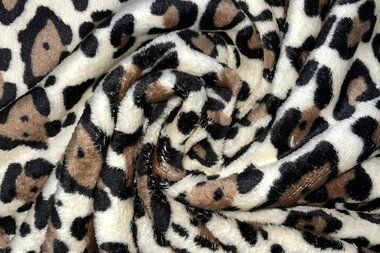 -Fleece Stoff - cuddle fleece - Panther Druck - off-white - B304 - Fleece Stoff - cuddle fleece - Panther Druck - off-white - B304