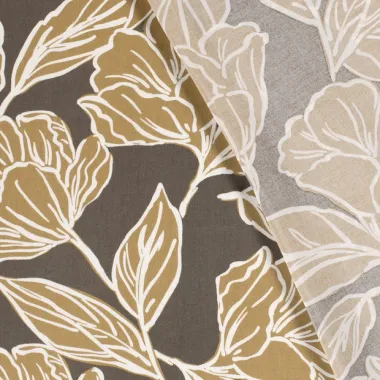 -Viscose stof - bloemen en bladeren - taupe - 20153-054 - Viscose stof - bloemen en bladeren - taupe - 20153-054