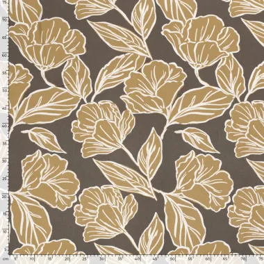 -Viscose stof - bloemen en bladeren - taupe - 20153-054 - Viscose stof - bloemen en bladeren - taupe - 20153-054