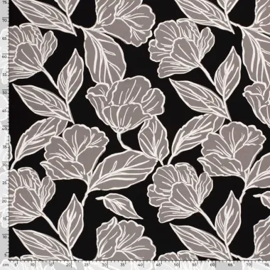 -Viscose stof - bloemen en bladeren - zwart - 20153-069 - Viscose stof - bloemen en bladeren - zwart - 20153-069