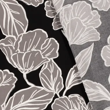 -Viscose stof - bloemen en bladeren - zwart - 20153-069 - Viscose stof - bloemen en bladeren - zwart - 20153-069