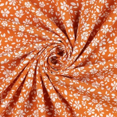 Viskose Stoff Stretch Blumen orange weiß 22/5749