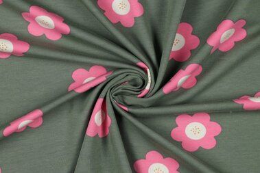 -Tricot stof - French Terry - bloemen - oudgroen roze - 22/5799-002 - Tricot stof - French Terry - bloemen - oudgroen roze - 22/5799-002