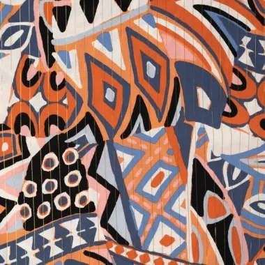 -PC 2442-960 Voile stof - katoen - lurex - oranje jeansblauw multi - abstract - PC 2442-960 Voile stof - katoen - lurex - oranje jeansblauw multi - abstract