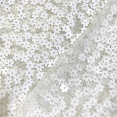 -Tule stof - sequin flowers - wit - 999756-000 - Tule stof - sequin flowers - wit - 999756-000