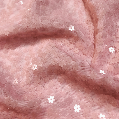 -Tule stof - sequin flowers - roze - 999756-659 - Tule stof - sequin flowers - roze - 999756-659