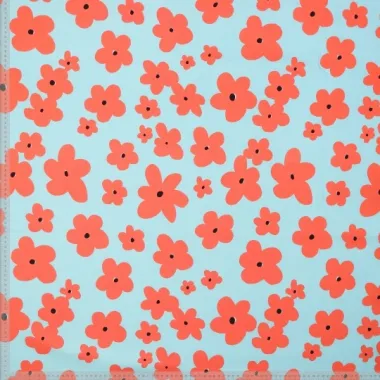 -Stretch stof - bloemen - lichtblauw oranje - 310192-30 - Stretch stof - bloemen - lichtblauw oranje - 310192-30