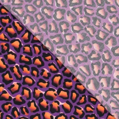 -Viscose stof - digitaal leopard - paars oranje - 922812-21 - Viscose stof - digitaal leopard - paars oranje - 922812-21