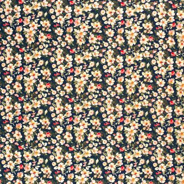 -Viscose stof - nylon crepe - bloemen - marine - 21076-008 - Viscose stof - nylon crepe - bloemen - marine - 21076-008