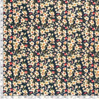 -Viscose stof - nylon crepe - bloemen - marine - 21076-008 - Viscose stof - nylon crepe - bloemen - marine - 21076-008
