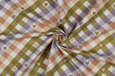 -Flanell - Karos und Herzen - lila braun moosgrün - 3078-002 - Flanell - Karos und Herzen - lila braun moosgrün - 3078-002