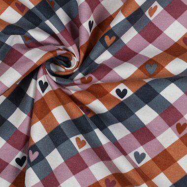 -Flanel stof - ruiten en hartjes - wit mauve terra blauw - 3078-003 - Flanel stof - ruiten en hartjes - wit mauve terra blauw - 3078-003