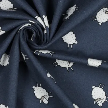 -Flanel stof - schaapjes - donkerblauw - 3079-013 - Flanel stof - schaapjes - donkerblauw - 3079-013