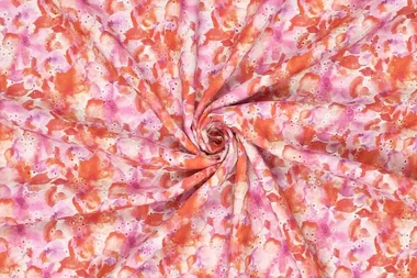 Katoen stof - digitaal fantasie embroidery - oranje multi - 20525