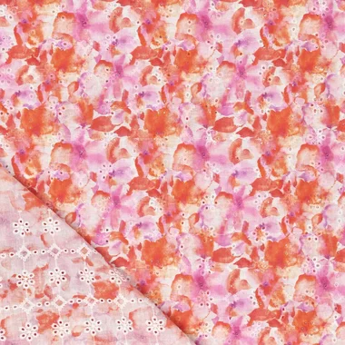 Katoen stof - digitaal fantasie embroidery - oranje multi - 20525