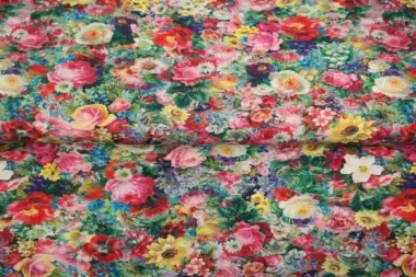 order　FABRIC ⑤ Tricot stof - digitaal bloemen - multi - 23454 - De Stoffenkraam