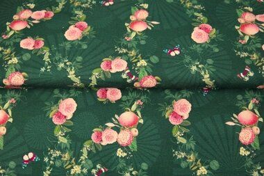 -Tricot stof - digitaal bloemen - donkergroen - 23452 - Tricot stof - digitaal bloemen - donkergroen - 23452