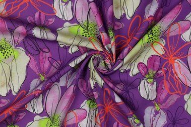 -Viscose stof - Ecovero - bloemen - paars - 4007-012 - Viscose stof - Ecovero - bloemen - paars - 4007-012