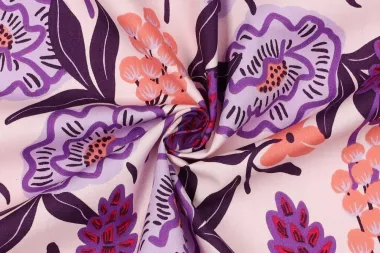 Soimoi Katoen Poplin Stof Swirls & Bloemen Artistieke Print Naaien Stof meter Inch Breed 42 Inch Wide - Japan Crepe Satin Grijs