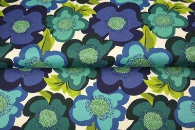 -Tricot stof - digitaal bloemen - blauw groen multi - 23246-09 - Tricot stof - digitaal bloemen - blauw groen multi - 23246-09