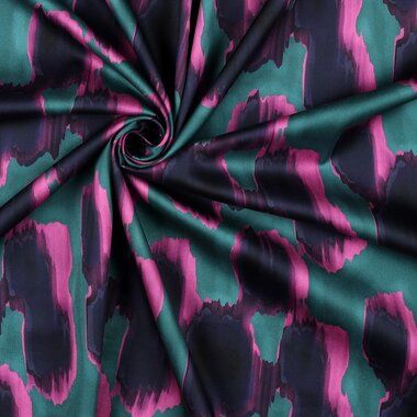 -Katoen stof - katoen satijn - abstract - petrol roze donkerblauw - 3109-006 - Katoen stof - katoen satijn - abstract - petrol roze donkerblauw - 3109-006