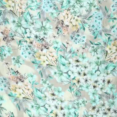 -Viscose stof - bloemen - beige lichtblauw - 20672-320 - Viscose stof - bloemen - beige lichtblauw - 20672-320