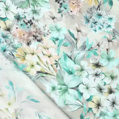 -Viscose stof - bloemen - beige lichtblauw - 20672-320 - Viscose stof - bloemen - beige lichtblauw - 20672-320