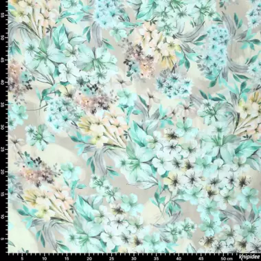 -Viscose stof - bloemen - beige lichtblauw - 20672-320 - Viscose stof - bloemen - beige lichtblauw - 20672-320