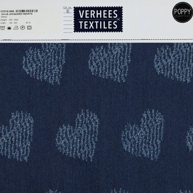 -Spijkerstof - jeans - jacquard harten - donkerblauw - 3315-001 - Spijkerstof - jeans - jacquard harten - donkerblauw - 3315-001
