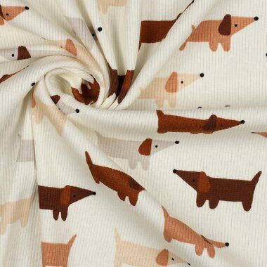 -Tricot stof - ribtricot - honden - gebroken wit - 23/3071-119 - Tricot stof - ribtricot - honden - gebroken wit - 23/3071-119