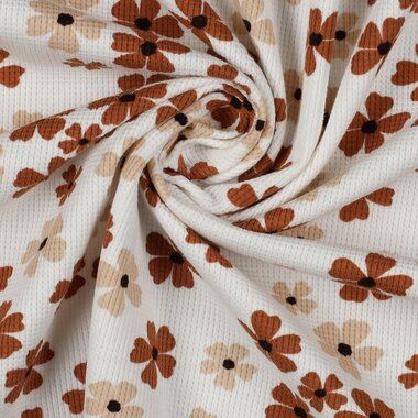 -Tricot stof - gebreide wafel bloemen - ecru - 3151-001 - Tricot stof - gebreide wafel bloemen - ecru - 3151-001
