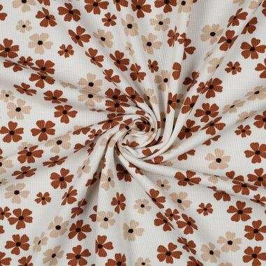 -Tricot stof - gebreide wafel bloemen - ecru - 3151-001 - Tricot stof - gebreide wafel bloemen - ecru - 3151-001