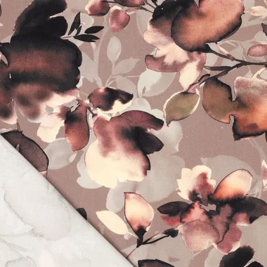 -Viscose stof - twill - bloemen - bruin - 21129-100 - Viscose stof - twill - bloemen - bruin - 21129-100
