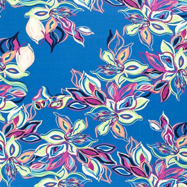 -Tricot stof - bloemen - blauw - 21116-005 - Tricot stof - bloemen - blauw - 21116-005