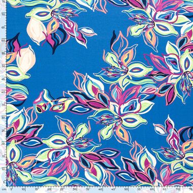-Tricot stof - bloemen - blauw - 21116-005 - Tricot stof - bloemen - blauw - 21116-005