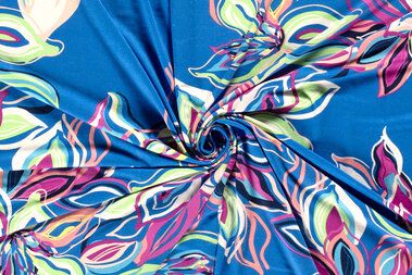-Tricot stof - bloemen - blauw - 21116-005 - Tricot stof - bloemen - blauw - 21116-005