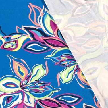 -Tricot stof - bloemen - blauw - 21116-005 - Tricot stof - bloemen - blauw - 21116-005