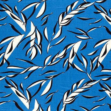 -Tricot stof - bladeren - blauw - 21118-005 - Tricot stof - bladeren - blauw - 21118-005