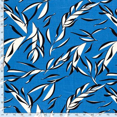 -Tricot stof - bladeren - blauw - 21118-005 - Tricot stof - bladeren - blauw - 21118-005