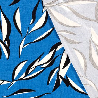 -Tricot stof - bladeren - blauw - 21118-005 - Tricot stof - bladeren - blauw - 21118-005
