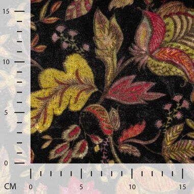 -Velours stof - bloemen en bladeren - zwart lime - 2534-240 - Velours stof - bloemen en bladeren - zwart lime - 2534-240