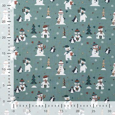 -Kerst stof - tricot - kerstprint sneeuwpop - dusty mint - 3001-220 - Kerst stof - tricot - kerstprint sneeuwpop - dusty mint - 3001-220