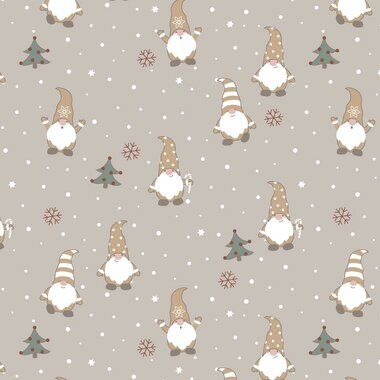 -Kerststof - tricot - gnomes en kerstbomen - zand - 3002-520 - Kerststof - tricot - gnomes en kerstbomen - zand - 3002-520