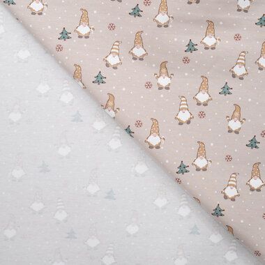 -Kerststof - tricot - gnomes en kerstbomen - zand - 3002-520 - Kerststof - tricot - gnomes en kerstbomen - zand - 3002-520