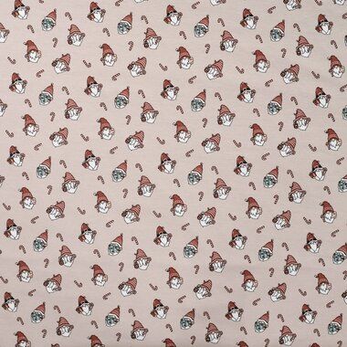 -Kerststof - tricot - gnomes en zuurstokken - zand - 3003-520 - Kerststof - tricot - gnomes en zuurstokken - zand - 3003-520