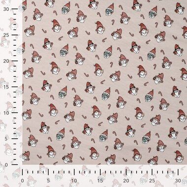 -Kerststof - tricot - gnomes en zuurstokken - zand - 3003-520 - Kerststof - tricot - gnomes en zuurstokken - zand - 3003-520