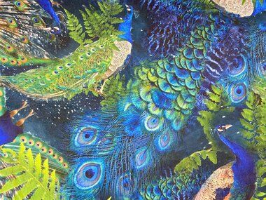 -Fluweelstof - pauwen - blauw groen - 22775-970 - Fluweelstof - pauwen - blauw groen - 22775-970