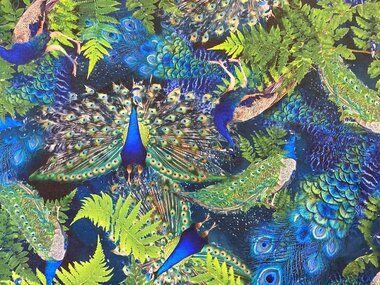 -Fluweelstof - pauwen - blauw groen - 22775-970 - Fluweelstof - pauwen - blauw groen - 22775-970